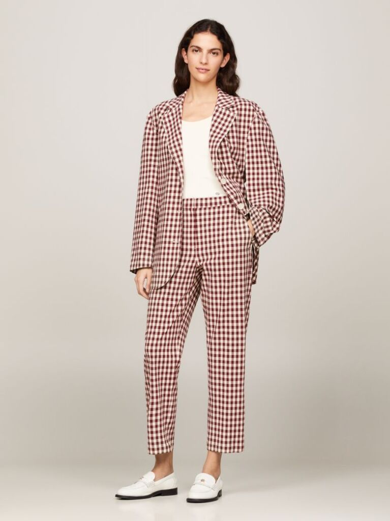 Multi Gingham Slim Fit Straight Trousers  Women