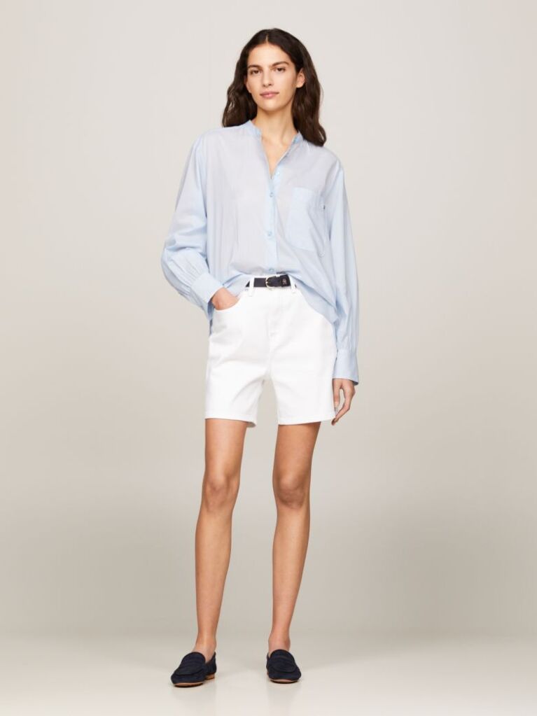 Blue Grandad Collar Oversized Voile Shirt  Women