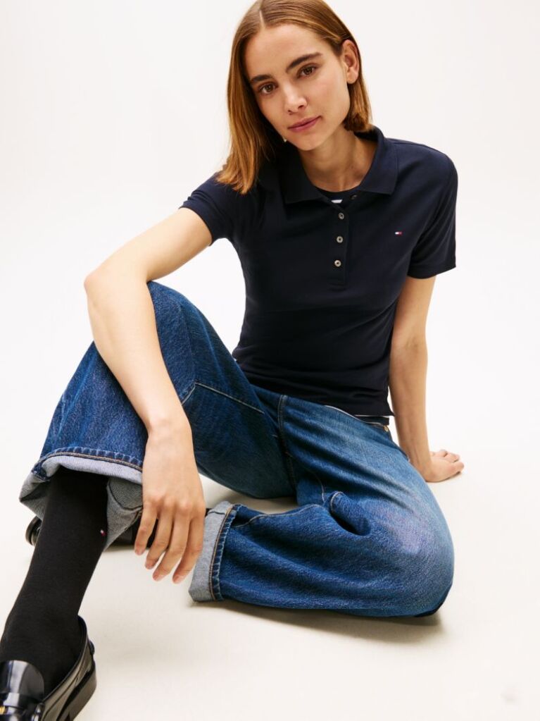 Blue 1985 Slim Pique Polo  Women