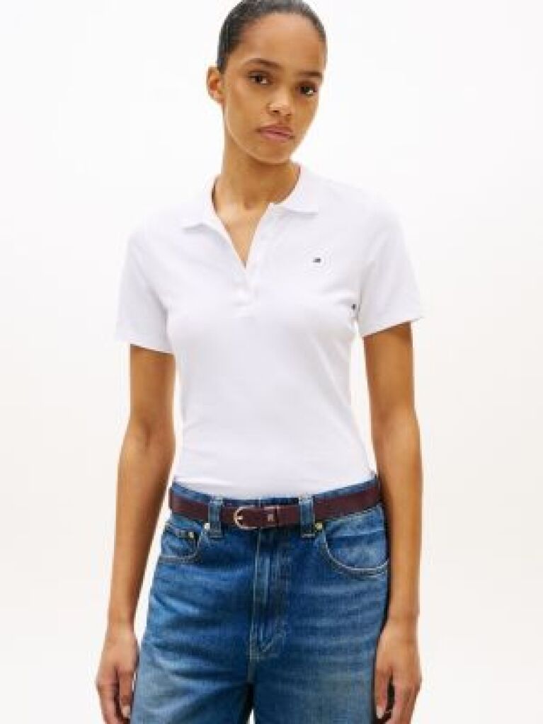 White 1985 Slim Pique Polo  Women