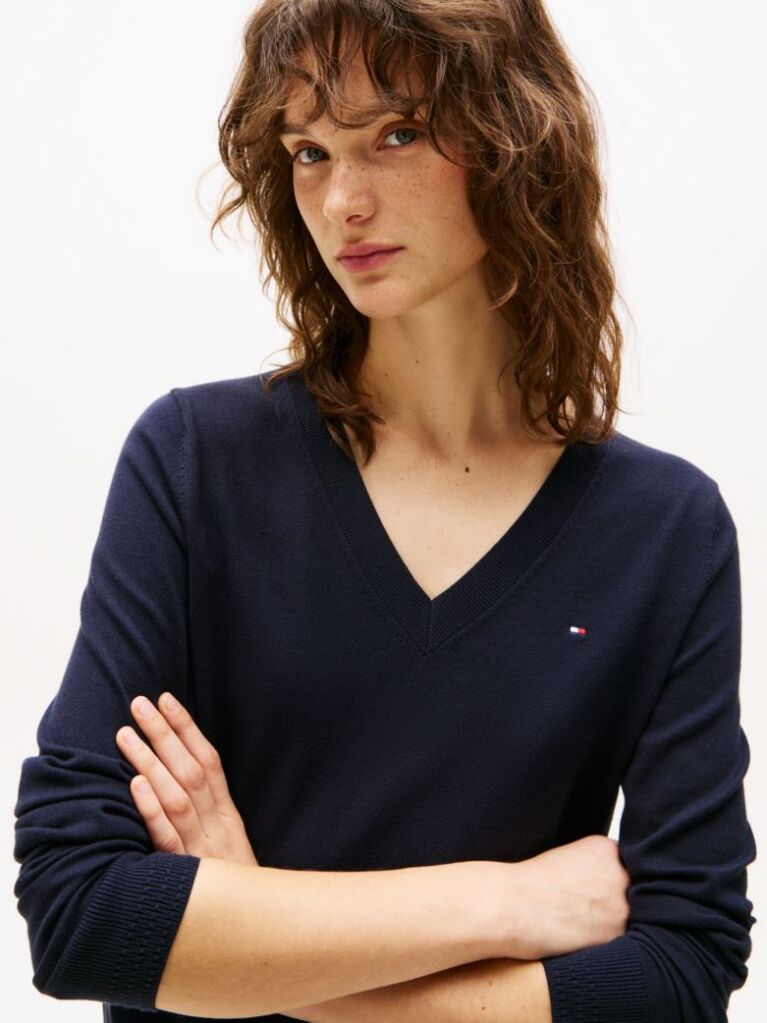 Blue Jersey V-Neck Sweater  Women