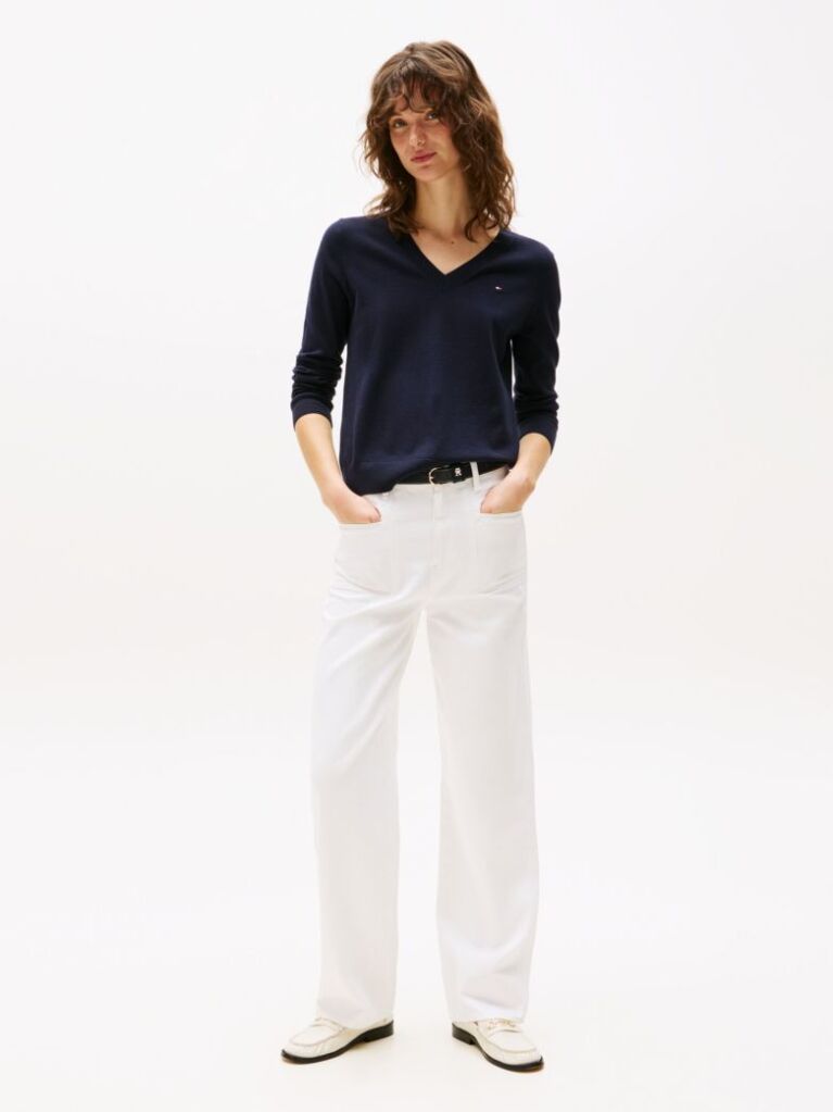 Blue Jersey V-Neck Sweater  Women