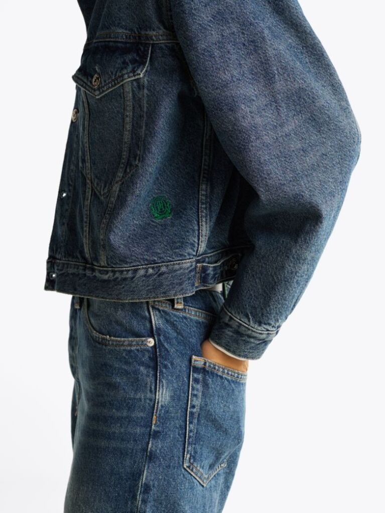 Blue Contrast Collar Relaxed Denim Trucker Jacket  Women