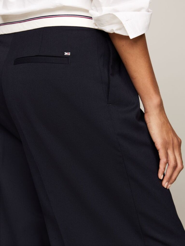 Blue Crossover Waistband Pleated Wide Leg Trousers  Women