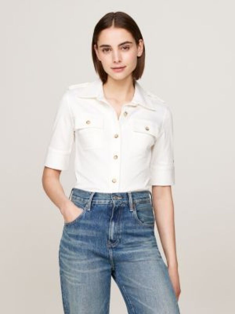White Utility Regular Fit Short Sleeve Shirt  Women