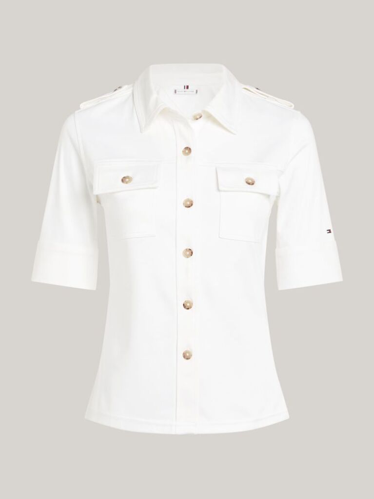 White Utility Regular Fit Short Sleeve Shirt  Women