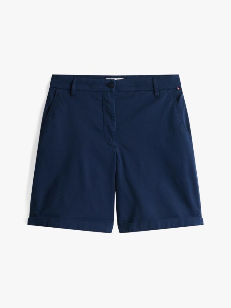 Blue Garment Dyed Turn-Up Mom Chino Shorts  Women