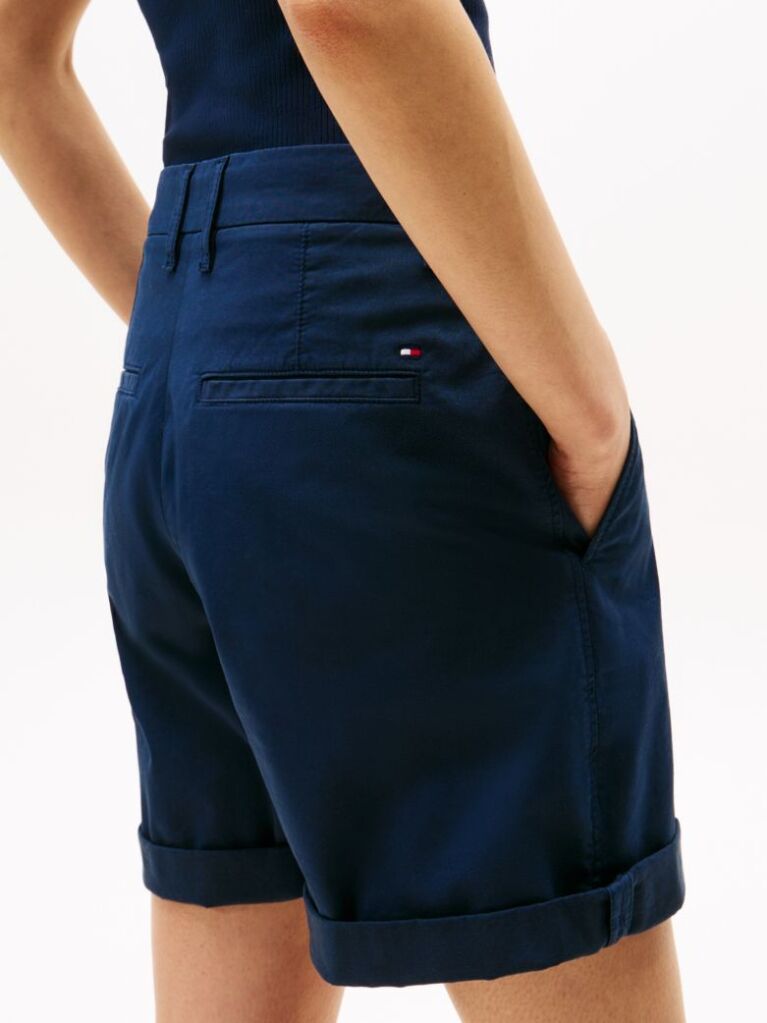 Blue Garment Dyed Turn-Up Mom Chino Shorts  Women