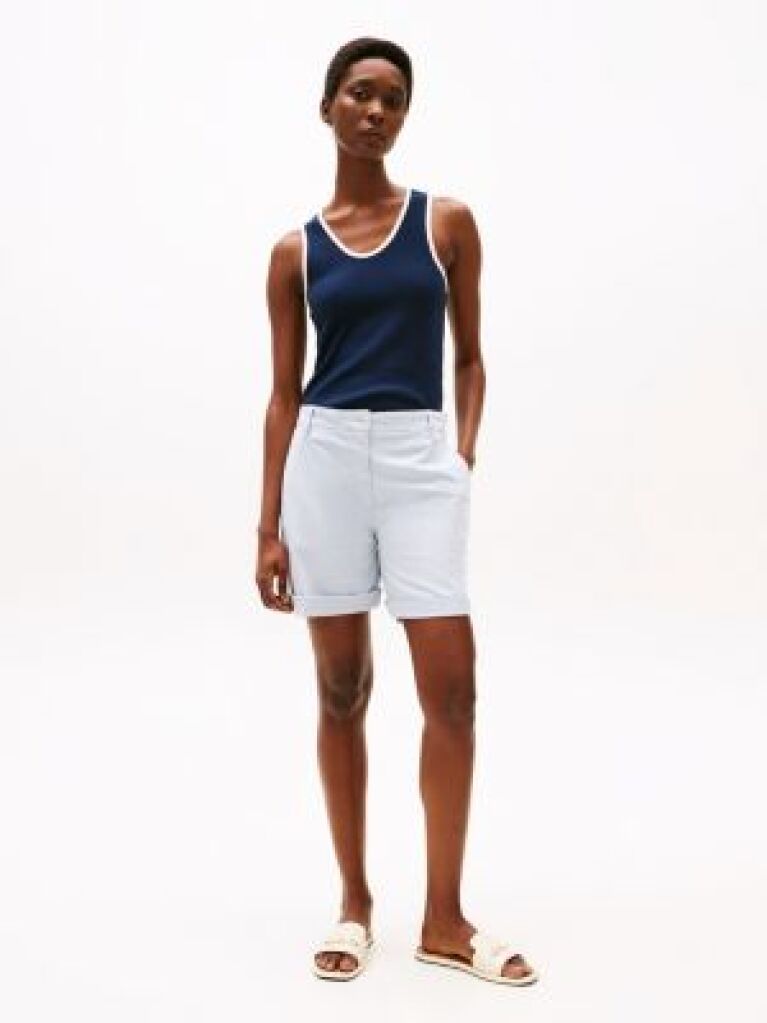Blue Garment Dyed Turn-Up Mom Chino Shorts  Women