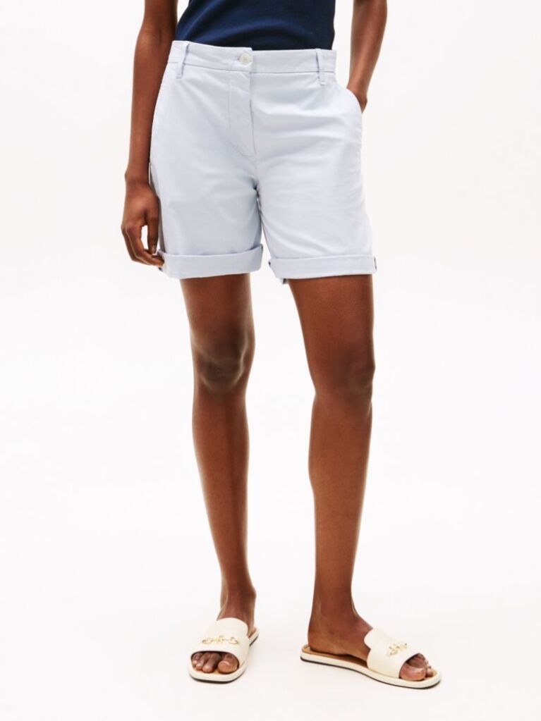 Blue Garment Dyed Turn-Up Mom Chino Shorts  Women