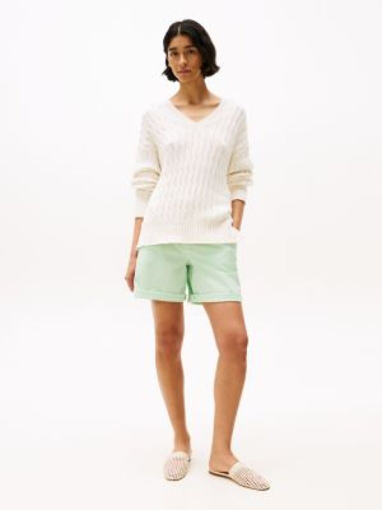 Green Garment Dyed Turn-Up Mom Chino Shorts  Women