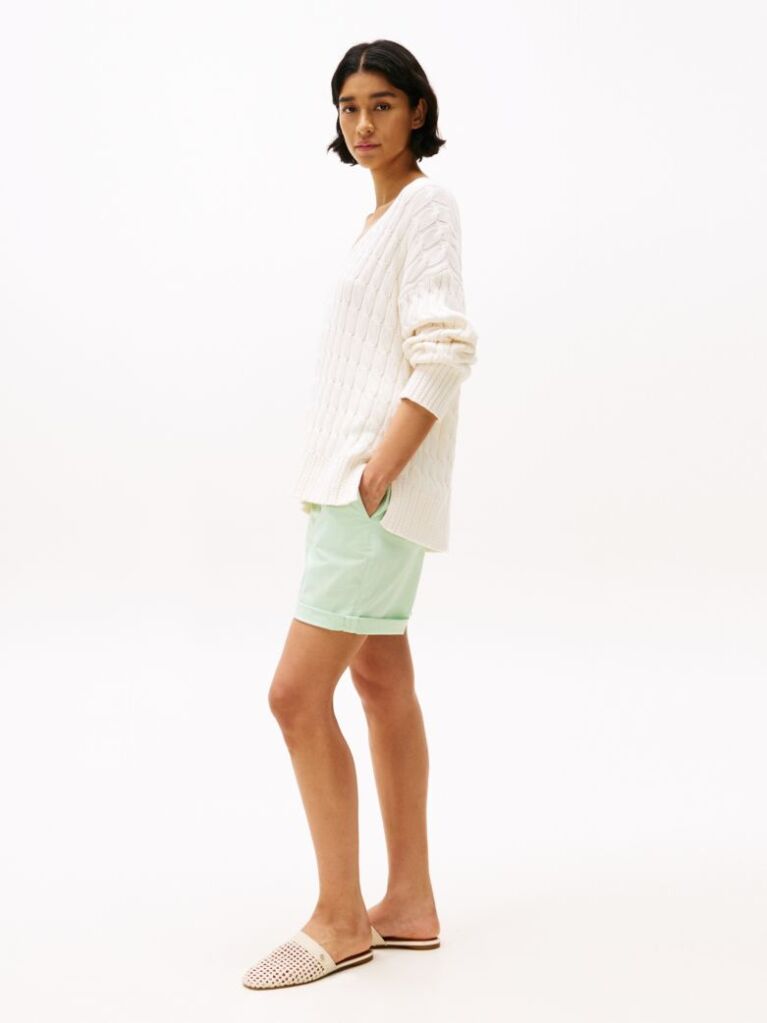 Green Garment Dyed Turn-Up Mom Chino Shorts  Women