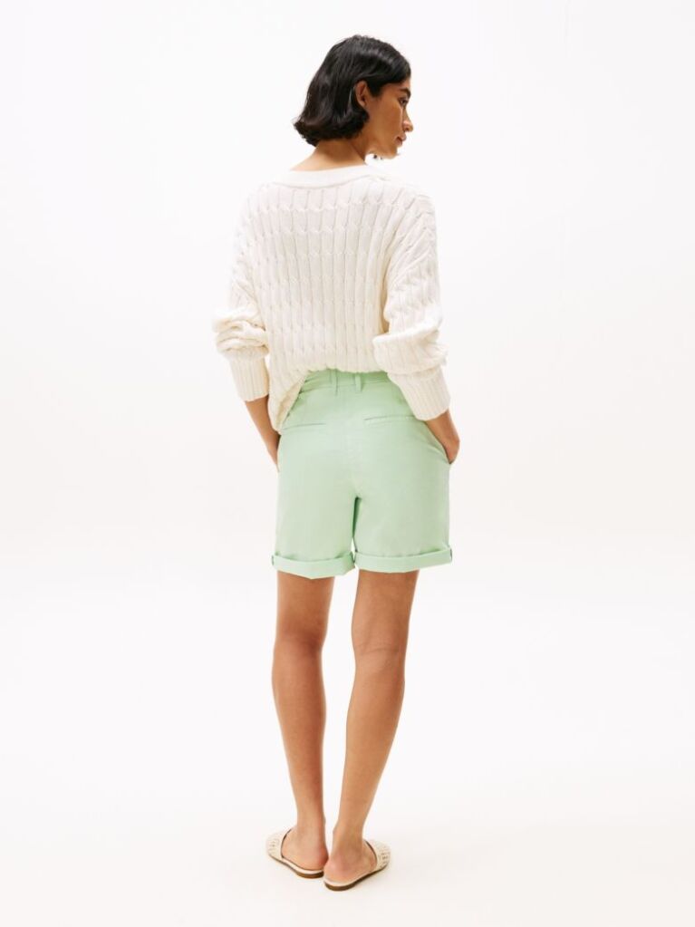 Green Garment Dyed Turn-Up Mom Chino Shorts  Women