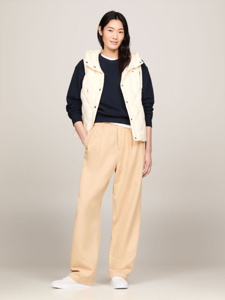 Beige Classics Water Repellent Down Quilted Hooded Vest  Women