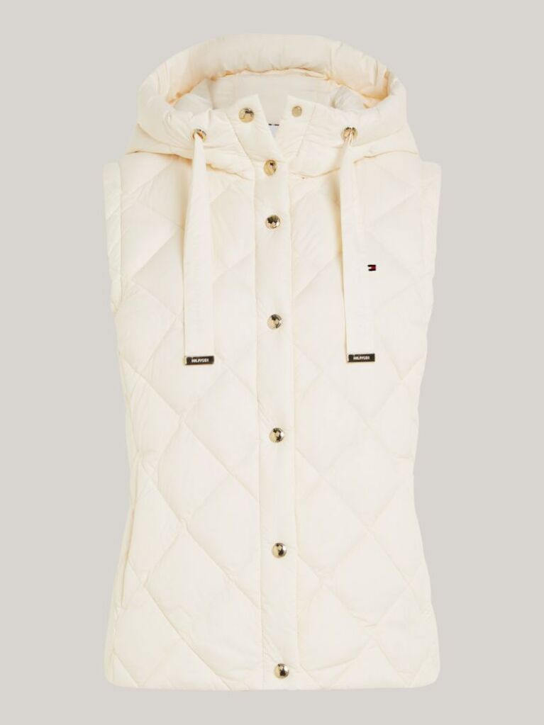 Beige Classics Water Repellent Down Quilted Hooded Vest  Women