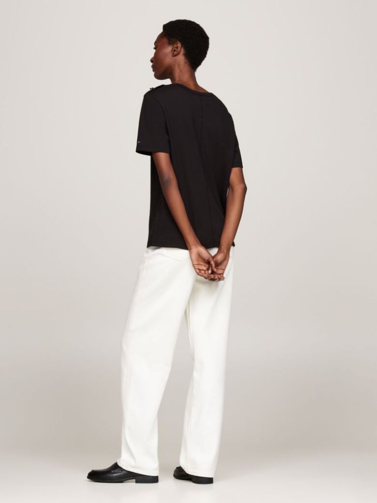 Black Stripe Boat Neck Relaxed T-Shirt  Women