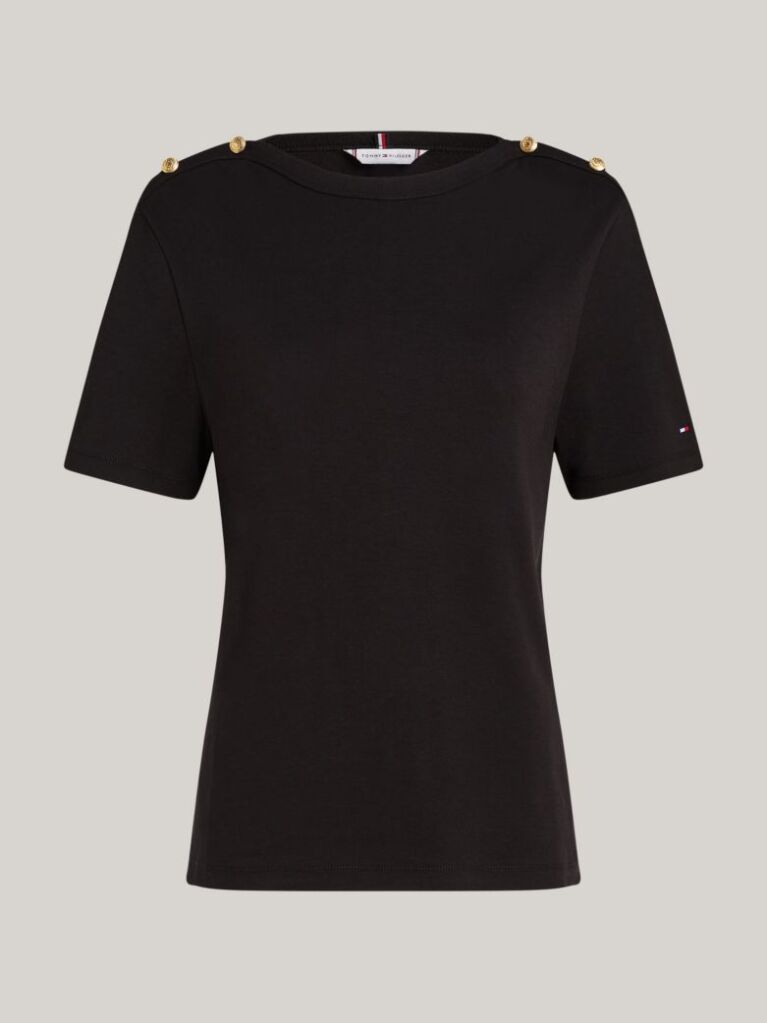 Black Stripe Boat Neck Relaxed T-Shirt  Women