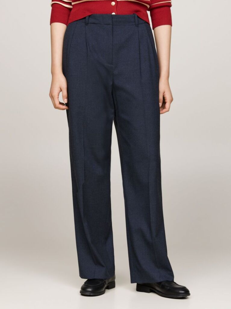 Blue Flannel Relaxed Straight Leg Trousers  Women