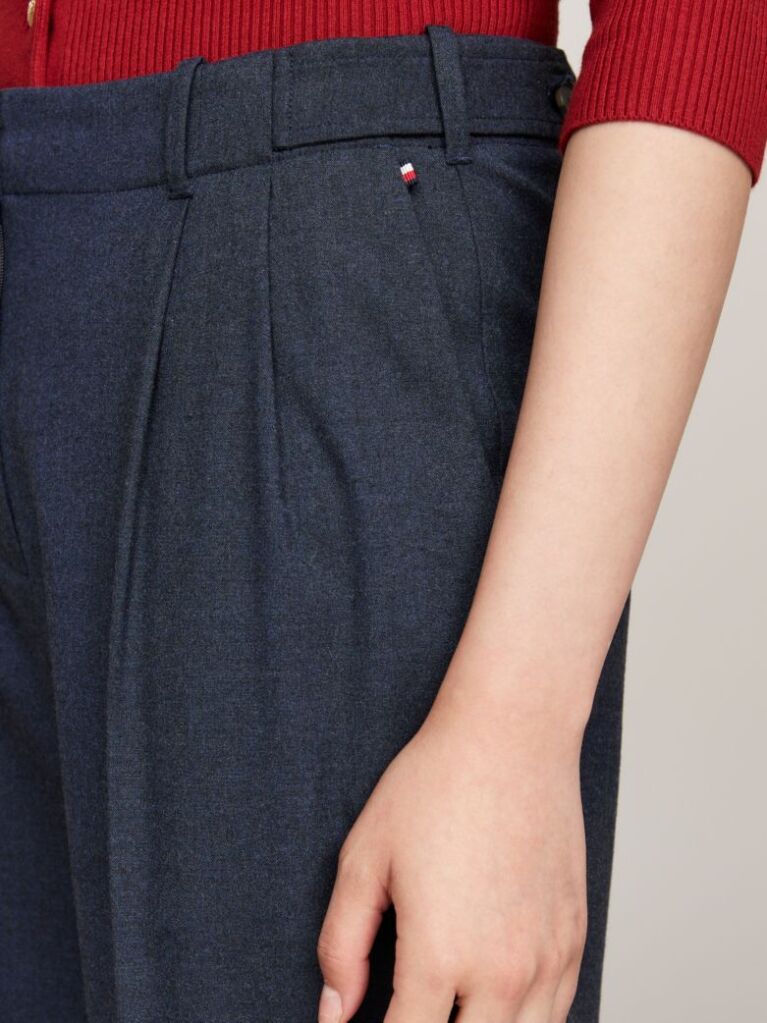 Blue Flannel Relaxed Straight Leg Trousers  Women