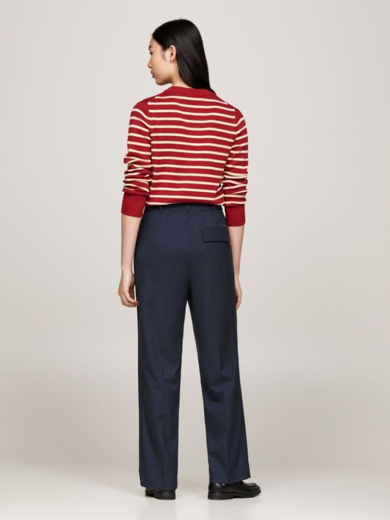 Blue Flannel Relaxed Straight Leg Trousers  Women