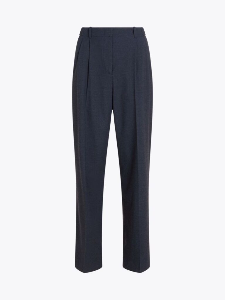 Blue Flannel Relaxed Straight Leg Trousers  Women