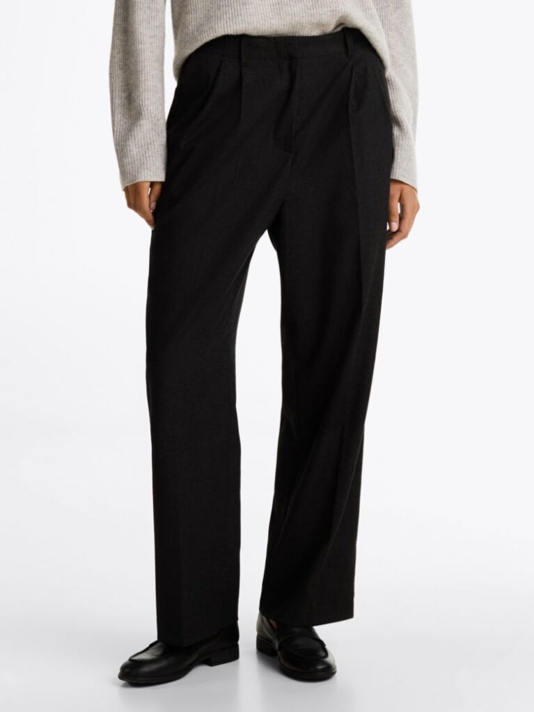 Black Wool Blend Relaxed Straight Leg Trousers  Women