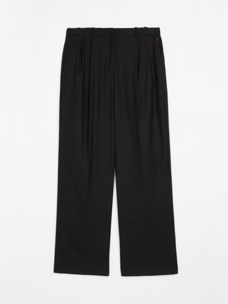 Black Wool Blend Relaxed Straight Leg Trousers  Women