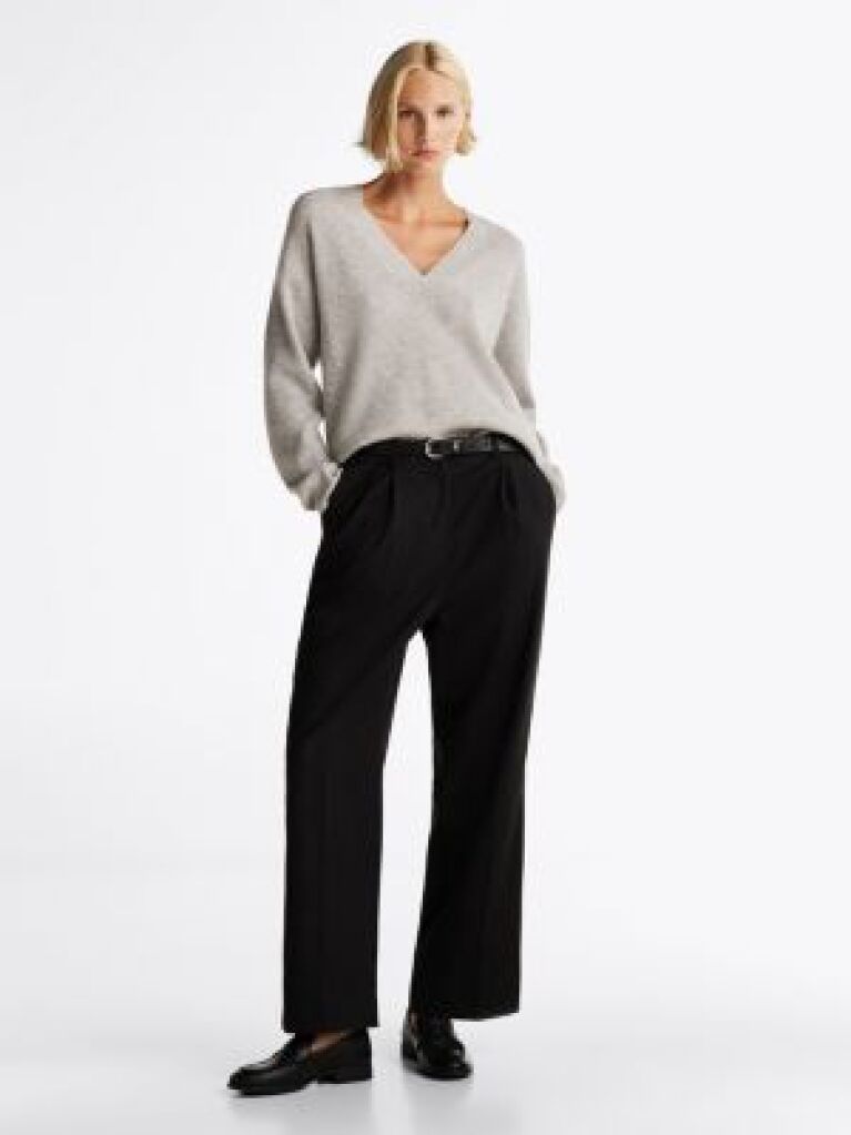 Black Wool Blend Relaxed Straight Leg Trousers  Women