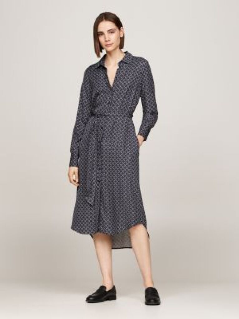 Multi Hilfiger Monotype Belted Midi Shirt Dress  Women