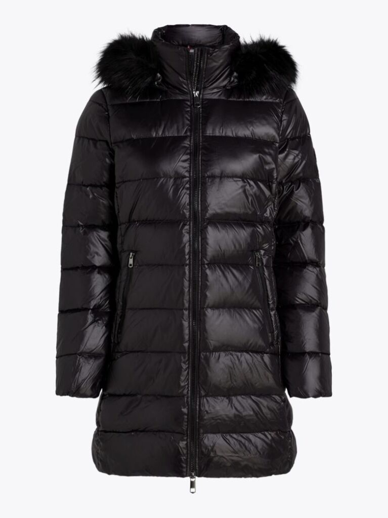 Black Down-Filled Glossy Hooded Puffer Coat  Women