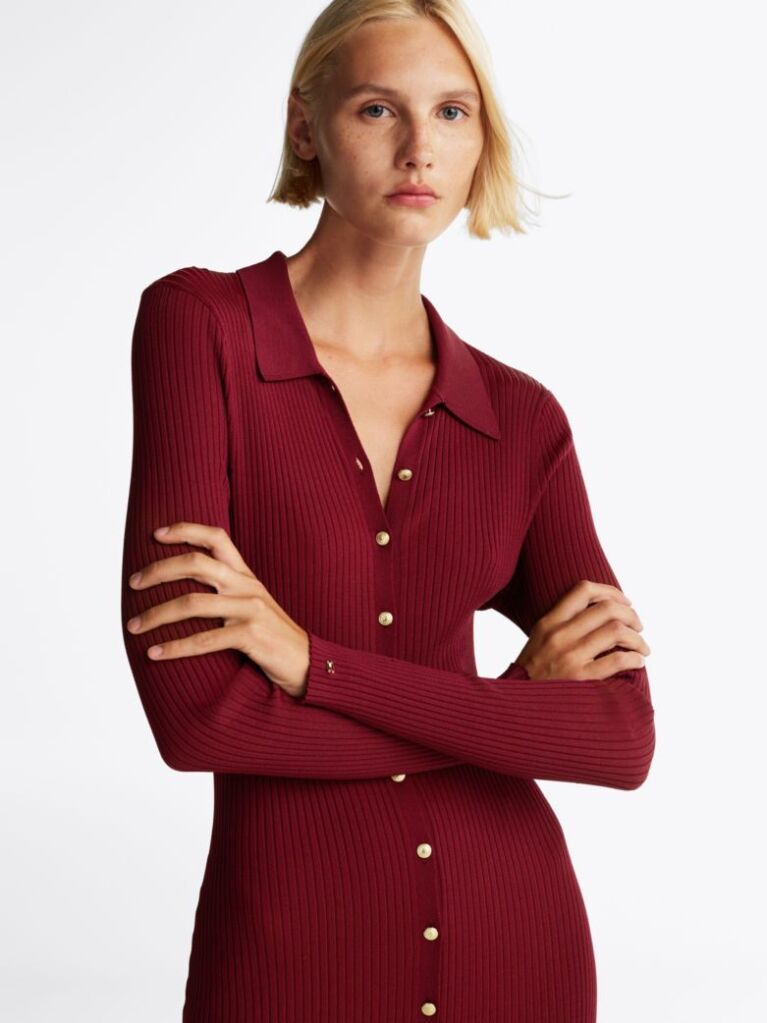 Red Ribbed Bodycon Maxi Jumper Dress  Women