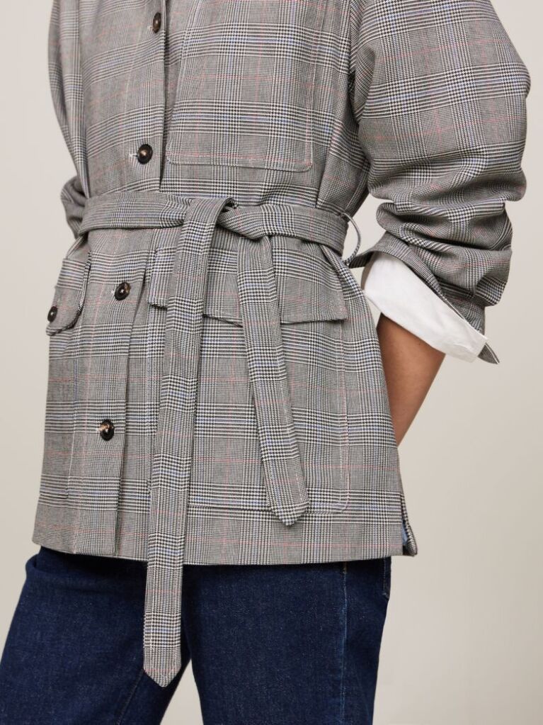 Multi Prince Of Wales Check Belted Blazer Jacket  Women