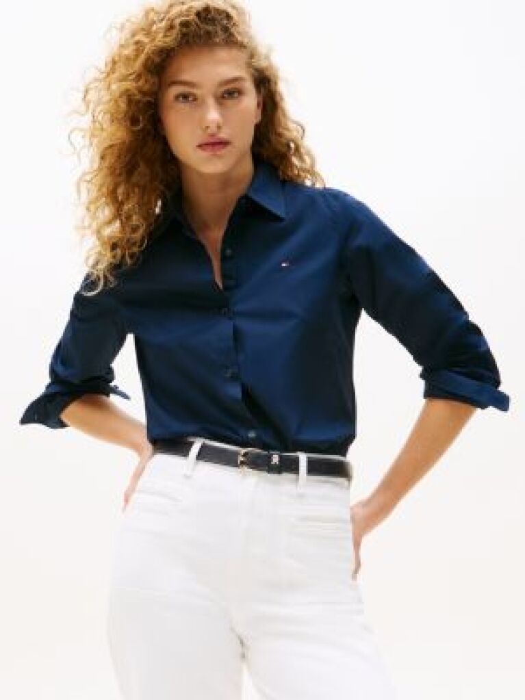 Blue Stretch Regular Long-Sleeve Shirt  Women