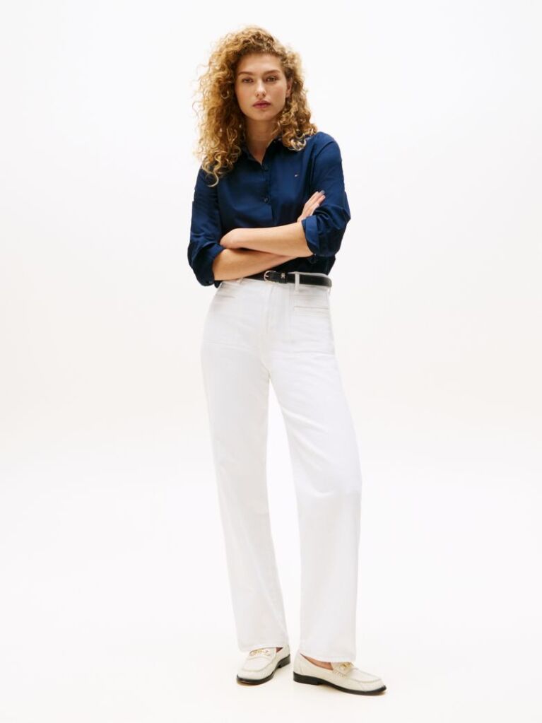 Blue Stretch Regular Long-Sleeve Shirt  Women