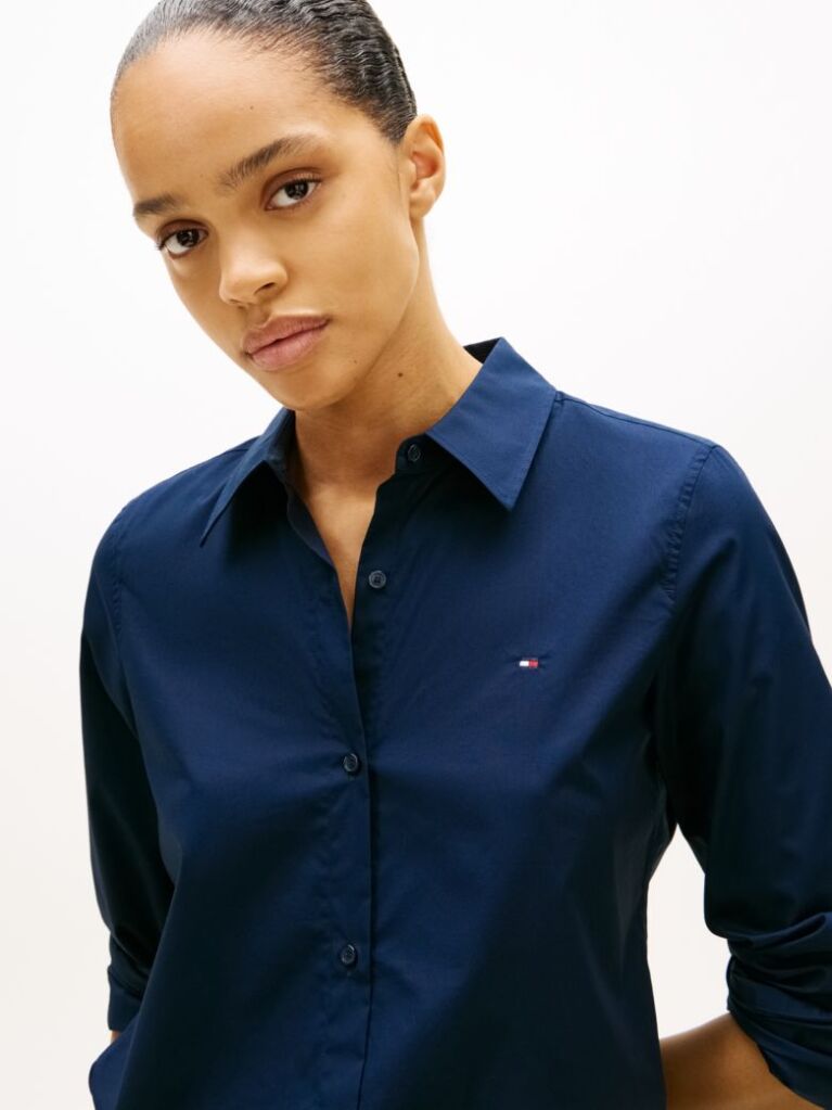 Blue Stretch Regular Long-Sleeve Shirt  Women