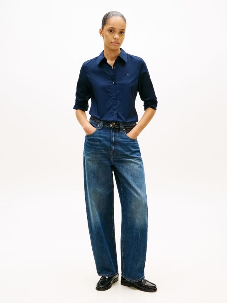 Blue Stretch Regular Long-Sleeve Shirt  Women