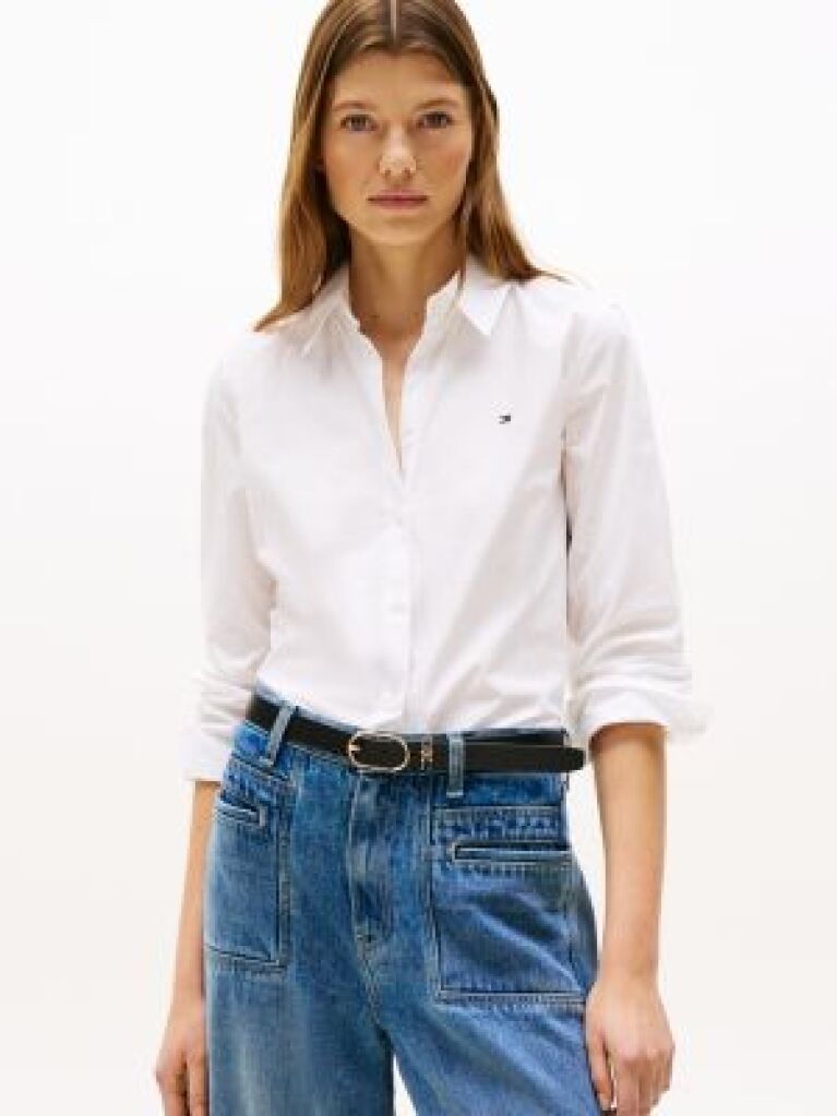 White Stretch Regular Long-Sleeve Shirt  Women