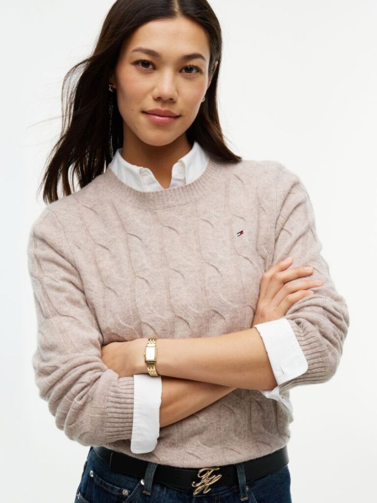 Beige Pure Wool Cable Knit Jumper  Women