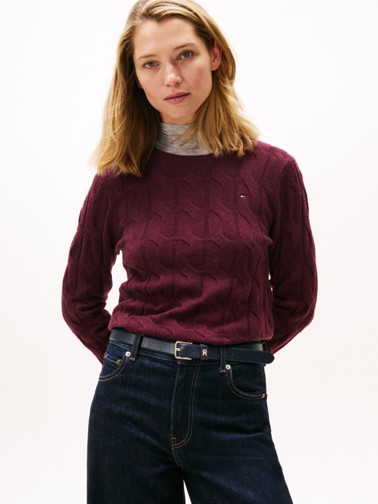 Red Pure Wool Cable Knit Jumper  Women