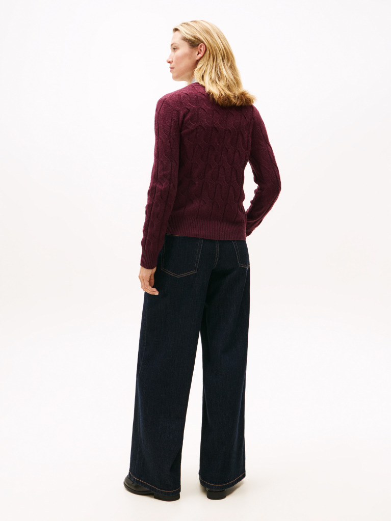 Red Pure Wool Cable Knit Jumper  Women