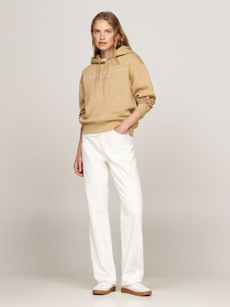 Khaki Logo Embroidery Hoody  Women