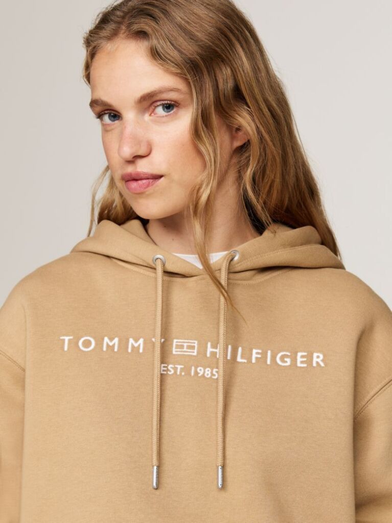 Khaki Logo Embroidery Hoody  Women