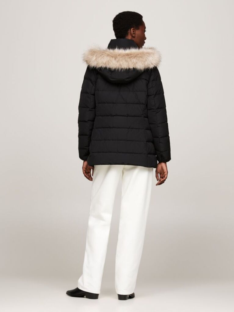 Black Faux Fur Hooded Down Jacket  Women
