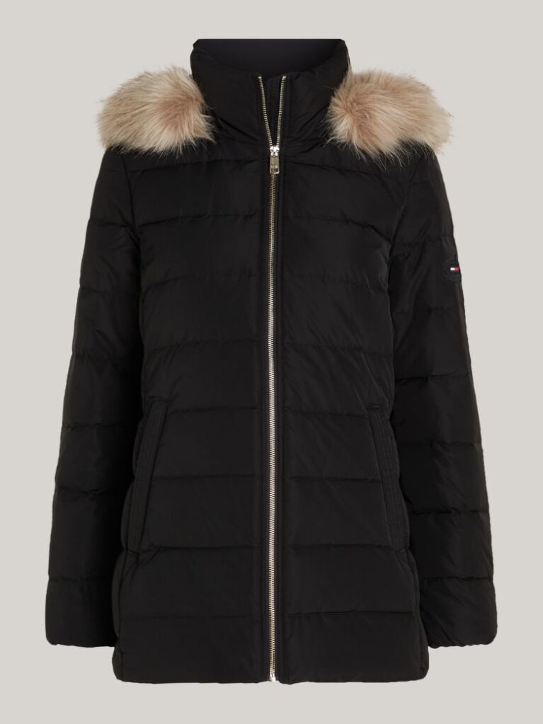 Black Faux Fur Hooded Down Jacket  Women