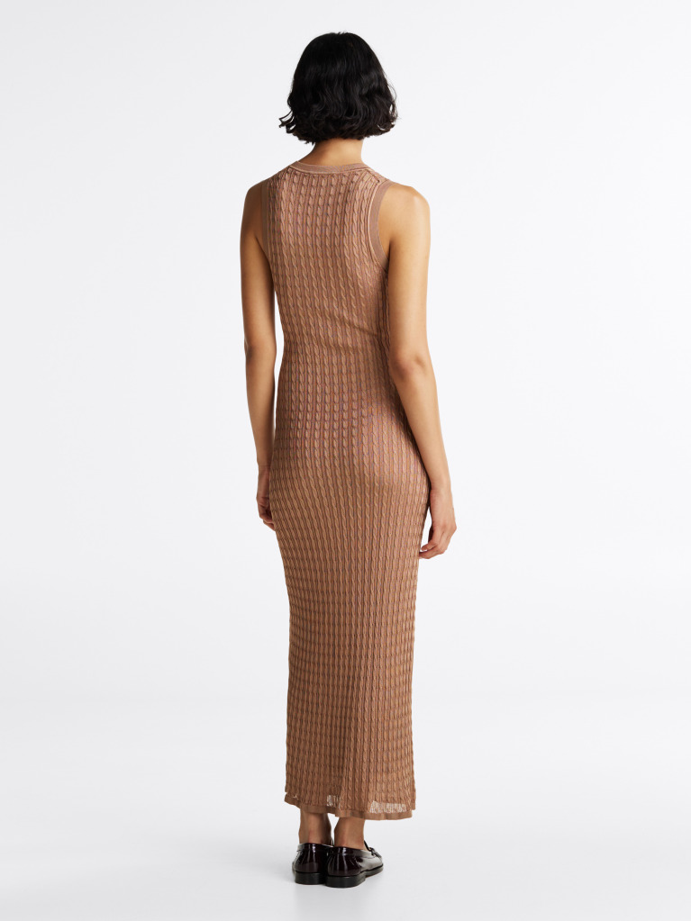 Brown Slim Maxi Cable Knit Dress  Women