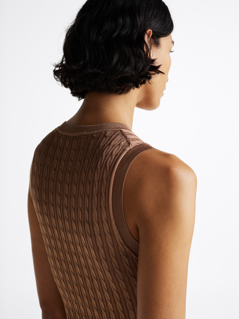 Brown Slim Maxi Cable Knit Dress  Women