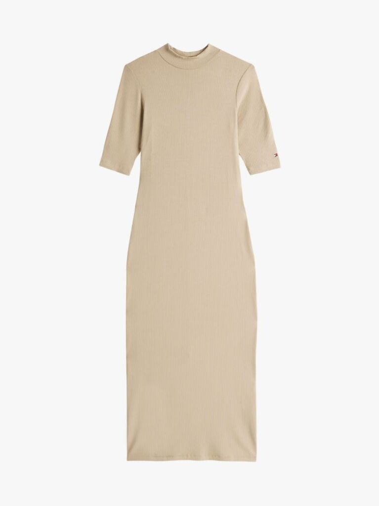 Beige Ribbed Slim Midi Bodycon Dress  Women