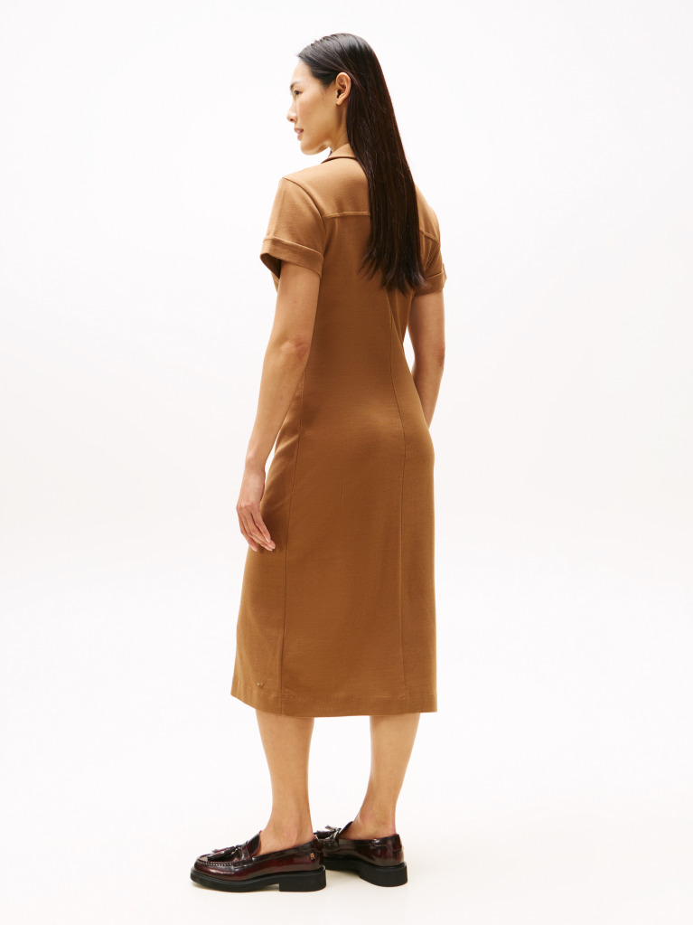 Brown Gold-Tone Button Midi Shirt Dress  Women