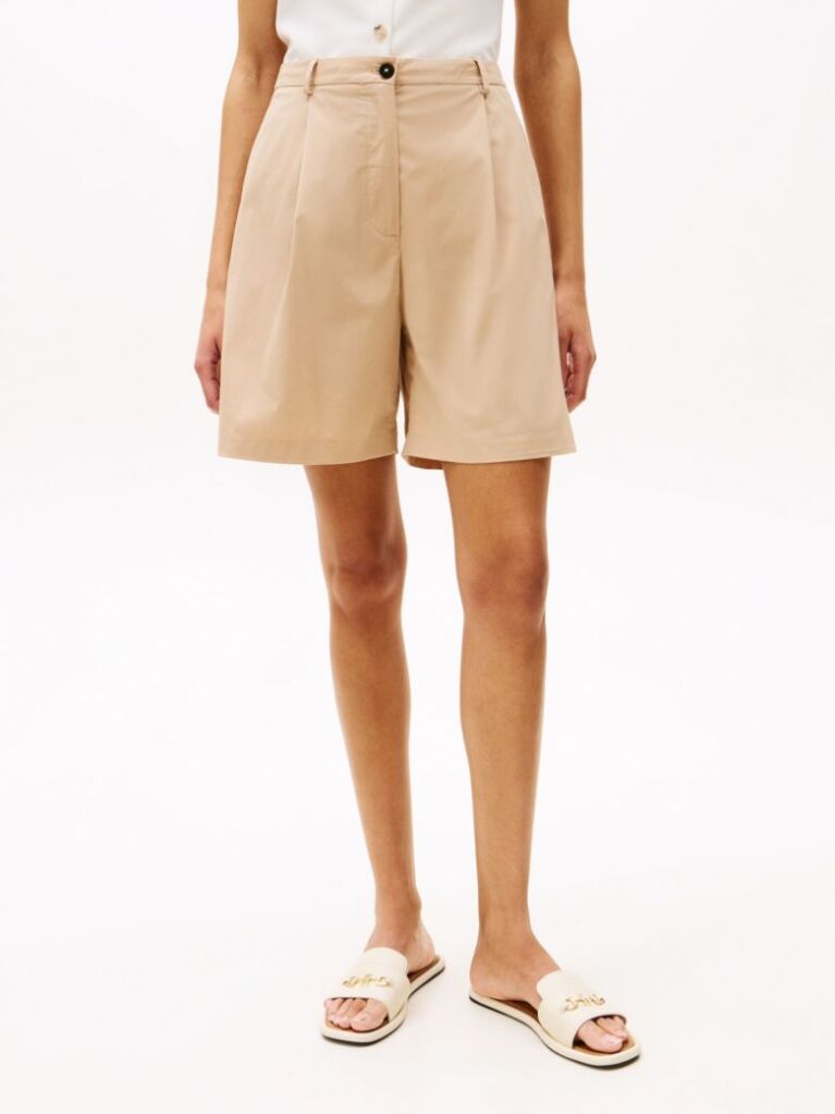 Beige Pleated Shorts  Women