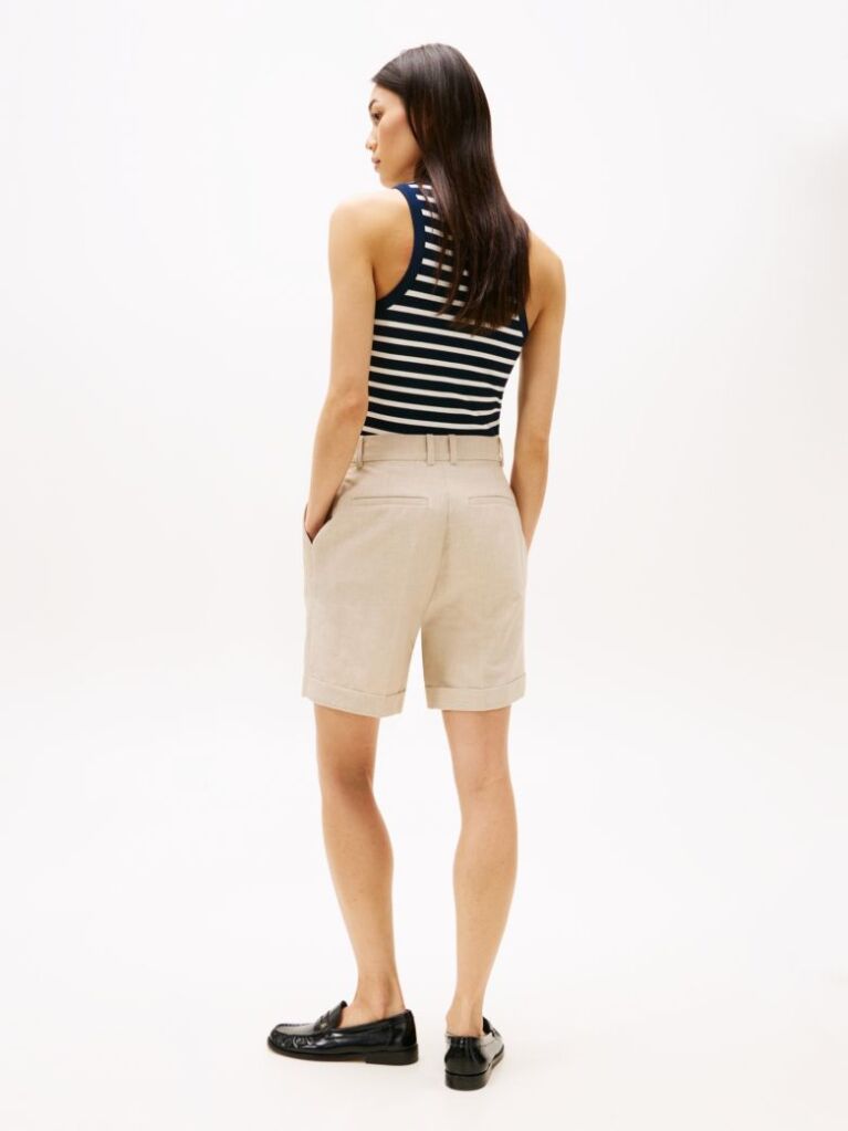 Beige Pleated Shorts  Women
